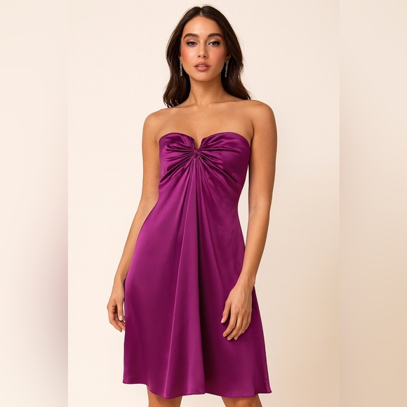 Nicole Miller Vintage Purple Silk Deep V Strapless Dress Sz. 0 - Picture 1 of 8